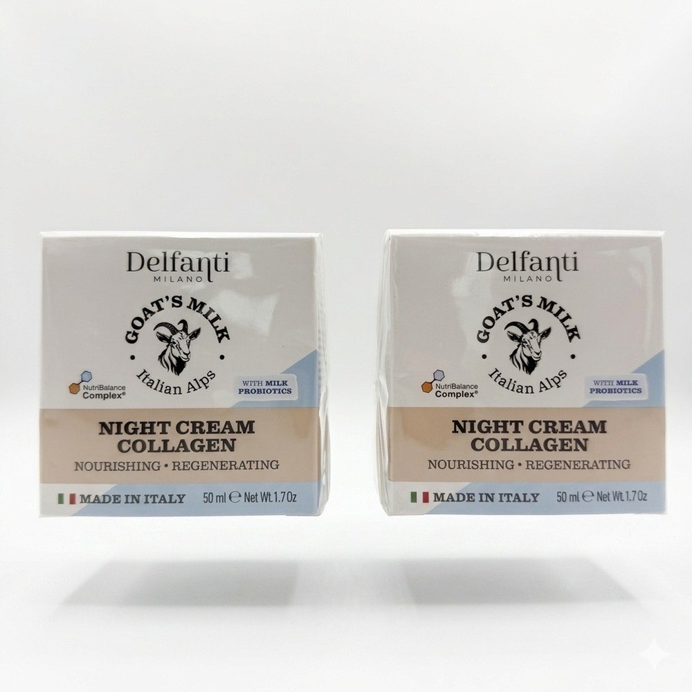 Delfanti Milano Night Cream Collagen 50 ml 1.7oz Goats Milk - Lot Of (2) *SEALED